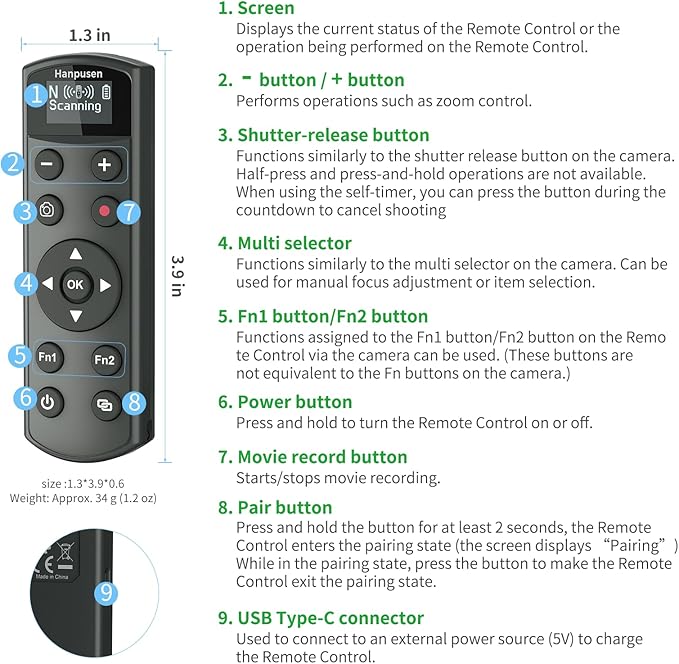 for Nikon Rechargeable Shutter Release,Wireless Camera Remote Control Compatible with P1000,P950,B600,A1000,Z6 II,Z30,Z50,Z5,Z7 II,Z fc,Z f,Z6 III,Z50 II,P1100,Z5II Replaces Nikon ML-L7