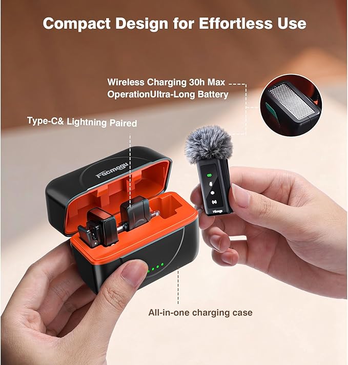 K80 Professional Mini Wireless Lavalier Microphone for iPhone Android Tablets (Lightning/USB C), Noise Reduction & Voice Changer, Magnetic Mini Lav Mic Lapel Clip on Mic for YouTube, TikTok, Vlogging