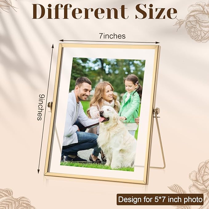Hoteam 12 Pack 7 x 9 Inch Gold Floating Frame for Photo 5 x 7 Inch, Glass Floating Picture Frame Collection Vintage Metal Minimal Ornate Easel for Wedding Gift Pictures Photos Desk Tabletop Display