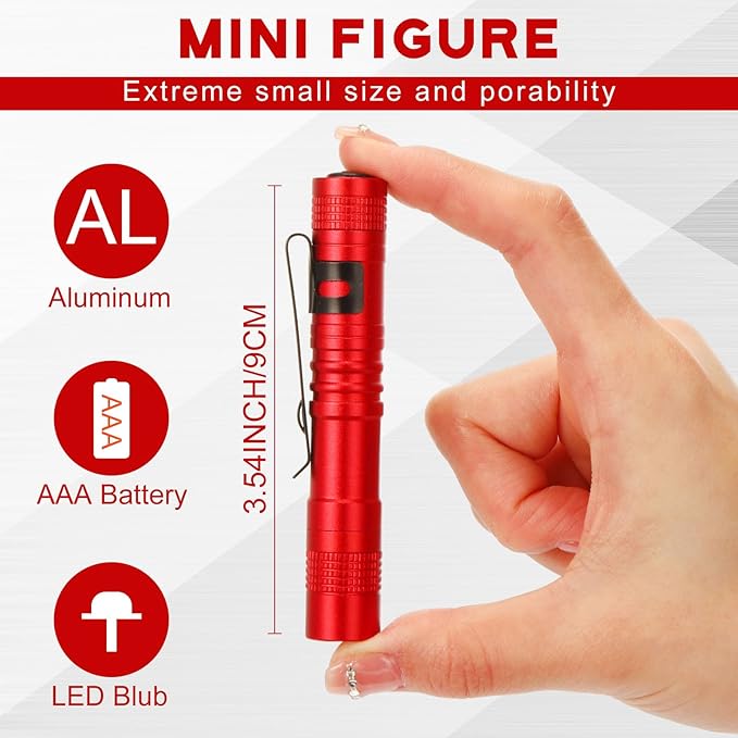 Hortsun 20 Pcs Mini Pen Light Flashlights Christmas Gifts for Men Pocket Flashlights Pen with Clip Small LED Handheld Slim Torches Without Battery(3.54 Inch,Red)