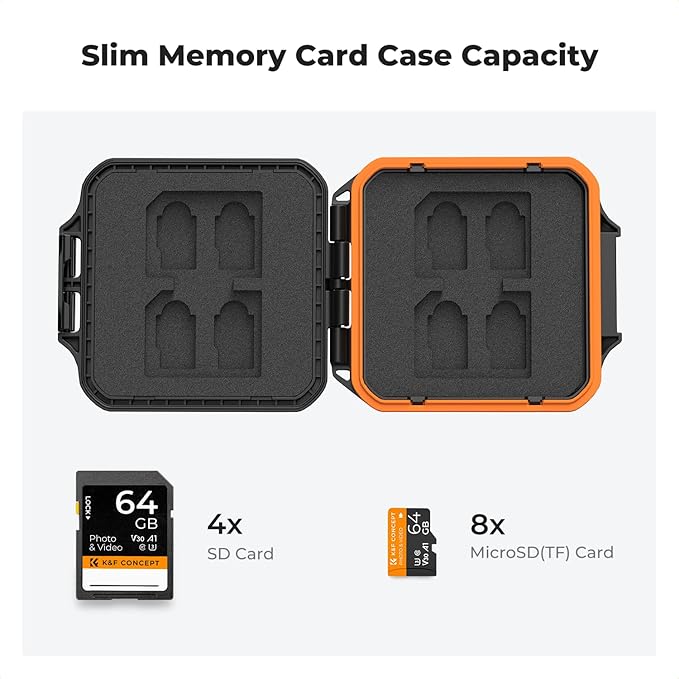 K&F CONCEPT 12 Slots Memory Card Case, Water-Resistant Card Holder, Anti-Shock Card Carrying Storage Box for 8 Micro SD SDXC SDHC TF Cards and 4 SD SDXC SDHC Cards