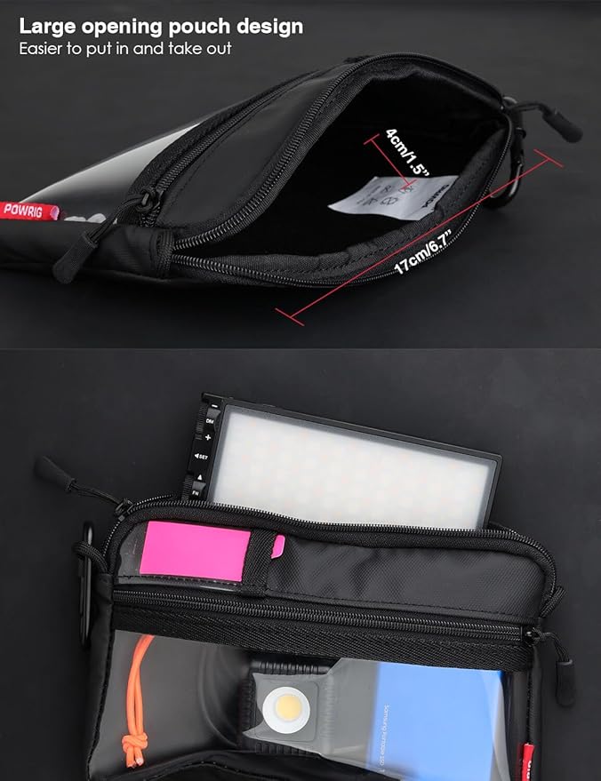 Video Accessories Organizer Pouch with Clear Window, 900D PU Utility Bag for Camera Accessories, Cable Storage, Battery Case, Small Tool Bag with Carabiner & ID Labels, for Travel Filming