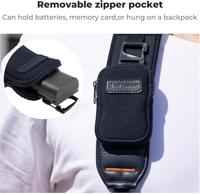 K&F Concept Camera Neck Strap for Photographers, Soft Neoprene Adjustable Shoulder Belt with Zipped Pockets