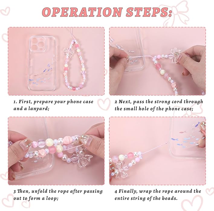 Pink Beaded Phone Wrist Straps, Y2K Phone Case Charms Camera Charm Strap, Lanyard Keychain Wristlet Aesthetic Cellphone Charm