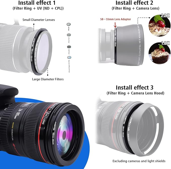 58mm Lens to 55mm Camera Lens Adapter,58mm-55mm Filter Step-Down Ring,Compatible All 55mm Filter Accessory.Made from CNC Machined