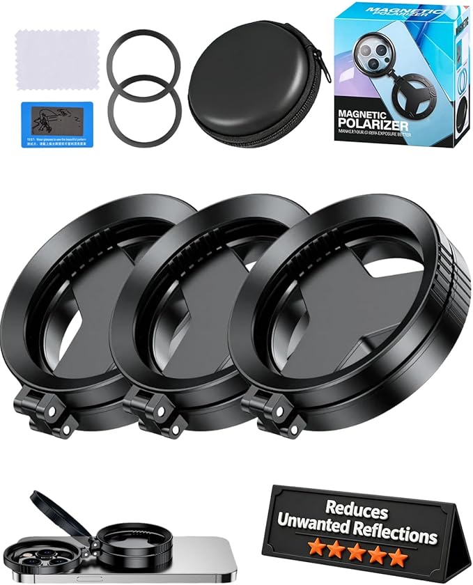 Anti-Glare Magnetic Phone Filter – Reduces Unwanted Reflections Cpl Polarizing Camera 52mm Rotatable Foldable Lens Mobile Compatible Quick Mount Portable Circular Enhances Colors Attachment(3pcs)