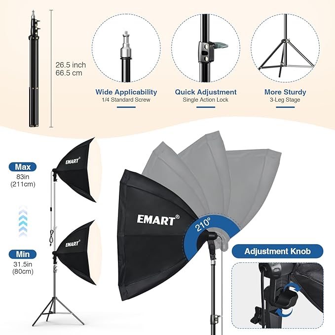 EMART Softbox Lighting Kit with Sandbag, 25.5" (65cm) Diameter Soft Box Lights with 2x135W 3000-6500K Remote Controlled LED Bulb, Photography Lighting Kit for Studio Video Recording, Filming, Portrait