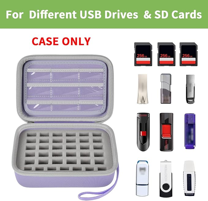 USB Flash Drive Case, SD Card & Memory Stick & Thumb Drives Pouch for SanDisk, for Samsung, Hard Shell Protective Storage Organizer - for IT Admins, Photographers & Film Crews - Box Only- (Purple)