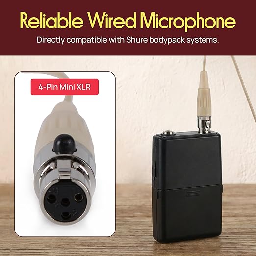 PYLE-PRO On-Ear Audio Condenser Microphone - Portable Omnidirectional Wired Headset Condenser Mic With 4 Pin Mini XLR Cable and Windscreen - Works with Shure System - PMEMS10 (Skin Tone), Beige