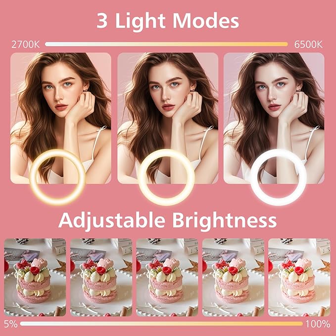 22" Large Ring Light with Stand,Foldable LED Big Ring Light Tripod for iPhone Phone Ipad, 75" Tall Tripod Touch Screen,Wireless Remote for Live Stream,YouTube,TikTok Video Shooting Pink