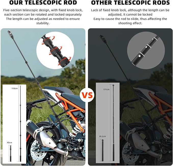 BRDRC Motorcycle Mount for Insta 360 X4 X5, Bike Handlebar Clamp Mounts 59" Invisible Selfie Stick Bundle Kit for Insta360 X5 X4 X3 X2 X ONE, for DJI OSMO 360, for GoPro Camera Accessories