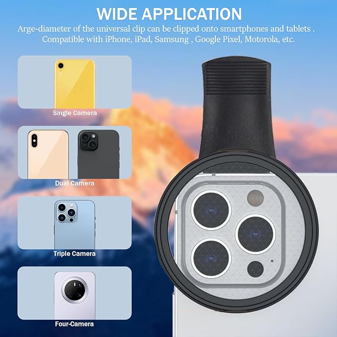 52mm Clip-on CPL Phone Camera Lens Filter Kit, Circular Polarizer Polarizing Filter Compatible with iPhone 16 15 14 13 12 11,Upgrade Smartphones Portable Polarizer
