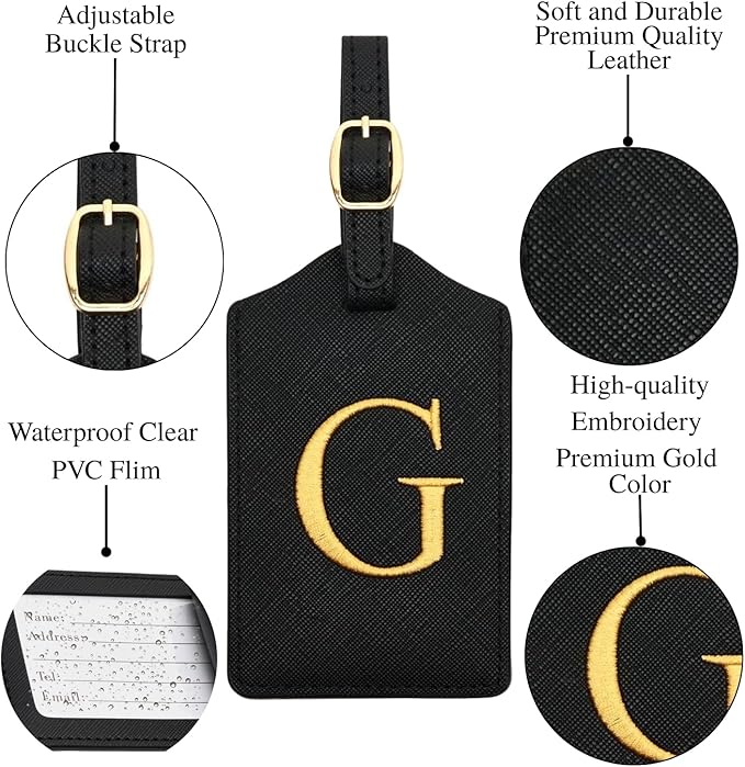 Luggage Tag PU Leather for Suitcase Baggage Handbag Travel Bag Label Suitcase Tag Label Tag w. Name Card & Privacy Cover (G)