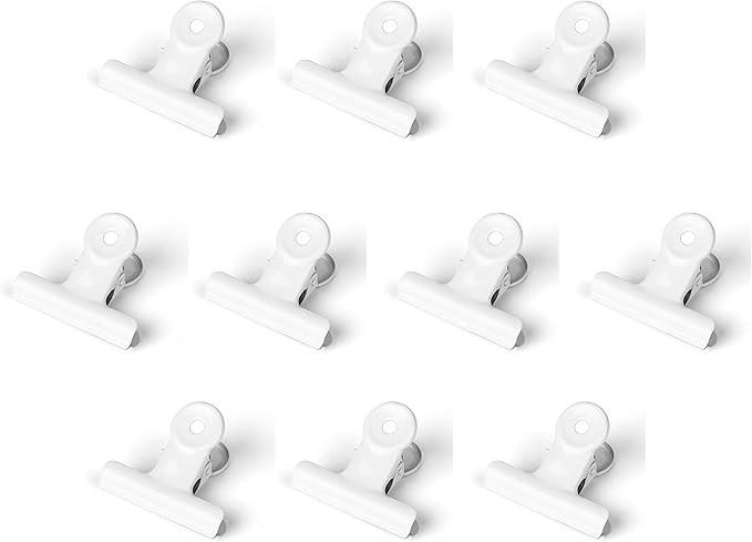 20 Pack 2 Inch Polished Steel Clips, Metal Bulldog Binder Clips, Large Hinge Paper Clips Clamps for Food Bags, Pictures Photos, Art Crafts, Home Office Supply (White)