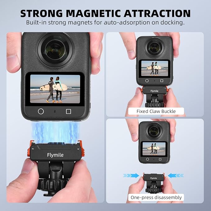 Action 5 Pro/4/3 Cold Shoe Adapter Mount, Magnetic Quick Release Holder for DJI Osmo 360, 180° Adjustable Cold Shoe Camera Adapter with 1/4" Screw Hole for DSLR Photography Accessories