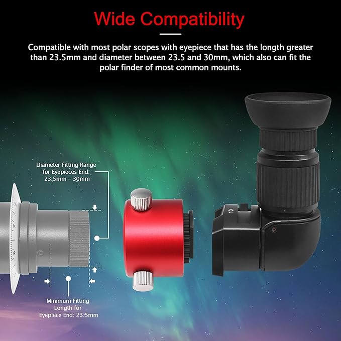 Astromania Right Angle Viewfinder for Camera & Polar Scope, 1X/2.5X Magnification Included 6 Mounting Adapters with Polar Scope Metal Adapter, Excellent Combination for Observing More Natural Beauty