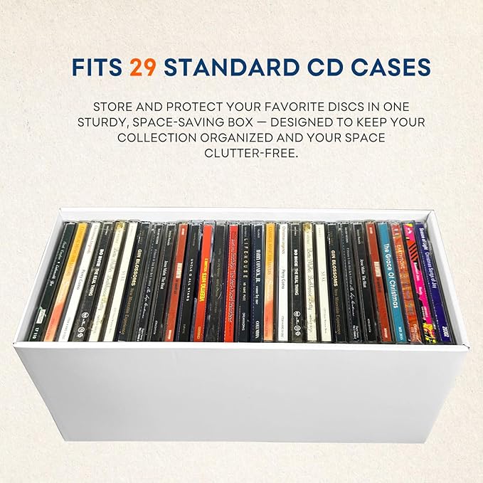 CD Storage Box, CD Case Holder, Cardboard Disc CD Organizer Box with Lids, 2 Packs