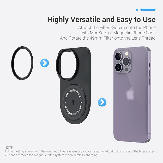 49mm Lens Filter Adapter Mount for iPhone 16/15/14/13 Pro Max 16/15/14 Plus Without case, Double-Sided Magnetic Phone Filter System with Lens Hood for ND CPL, 1/4-20" Screw & Cold Shoe Mount