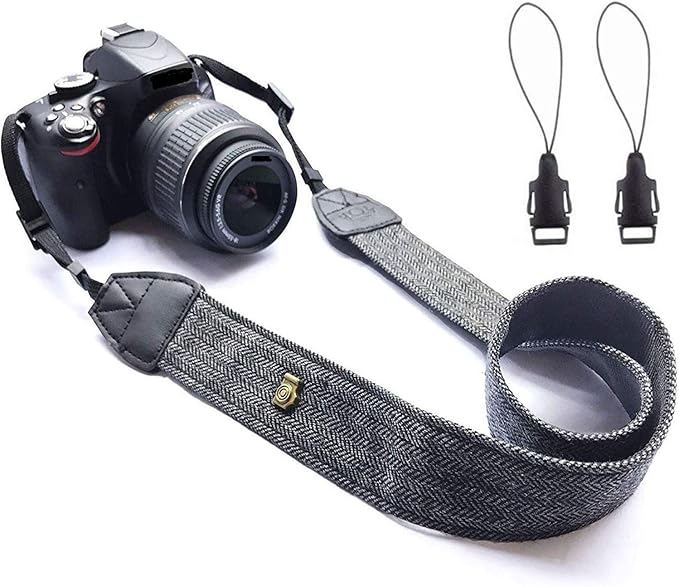 WANBY Camera Strap Black Canvas Neck Shoulder Strap with Quick Release Buckles for DSLR SLR