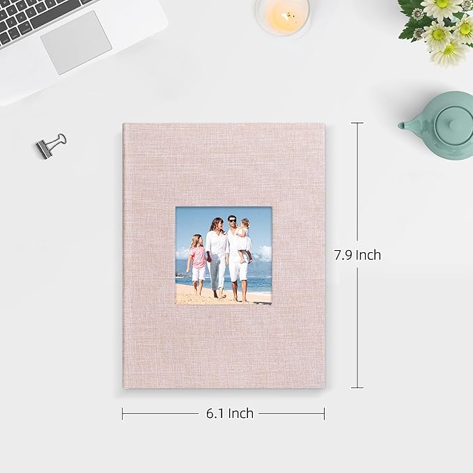 Mublalbum 2 Pack Small 5x7 Photo Album Linen Cover with Display Window Mini Picture Book Each Holds 52 Vertical Pockets for Artwork Postcards or Pictures Storage (Beige)