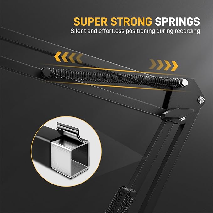 MAONO Boom Arm Microphone Stand: Adjustable Metal Suspension Mic Boom Arm for Podcast Gaming Streaming Recording,with Desk Clamp and 3/8" to 5/8" Screw Adapter-Max Load 1KG BA20 Black