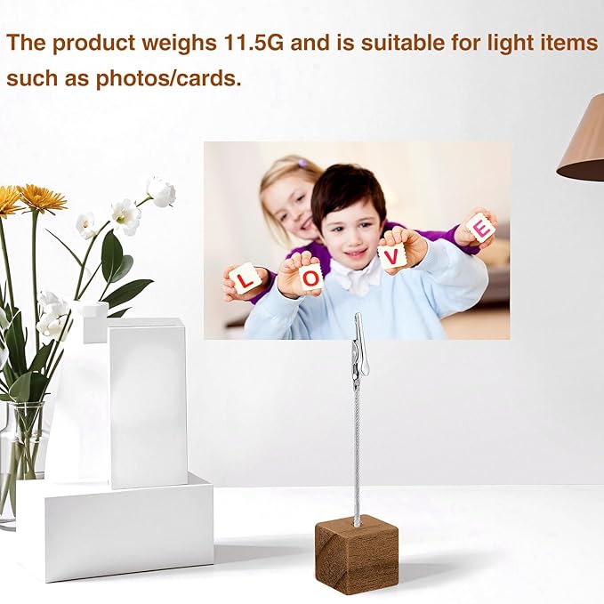 24 Pcs Cube Base Memo Clip Holder Lightweight Wood Cube with Alligator Clasp for Displaying Pictures Number Menu Name Card Wedding Party Meeting