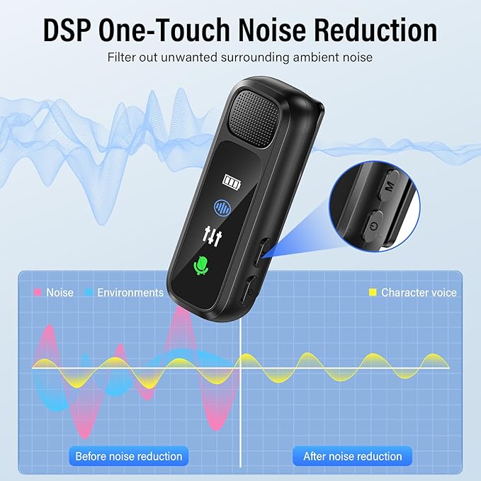 3 in 1 Wireless Lavalier Microphone for Android/Tablets/PC Intelligent Noise Cancelling with Charging Case Dual Microphones 20 H Battery Life, Mini Microphone for Video Recording Podcast-Black