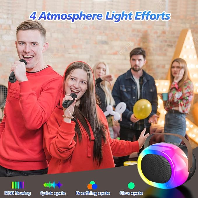 Karaoke Machine for Adults,Portable Bluetooth Speaker with Two Wireless Microphones and Dynamic Lights,Support TF/USB/AUX,Birthday Gifts for Girls/Boys/Men/Women/Family Home Party