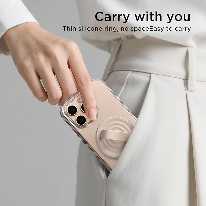 Magnetic Phone Grip Ring Holder, Liquid Silicone Magnet Cell Phone Grip Finger Loop, Compatible with Magsafe, Back of Phone for iPhone 17/16/15/14/13/12 Series, Oat