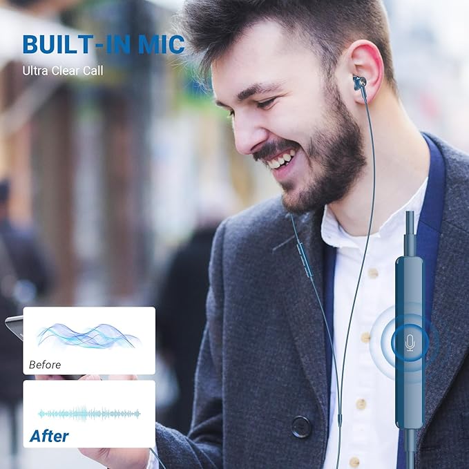 USB C Headphones for Samsung S26 S25 Ultra S24+ 23, Type C Earphones with Microphone Magnet HiFi Stereo Wired Earbuds for iPhone 17 Air 16 Pro Max 15/Galaxy A53 S21 S20 FE Flip 7 6 Fold/Pixel 10, Blue