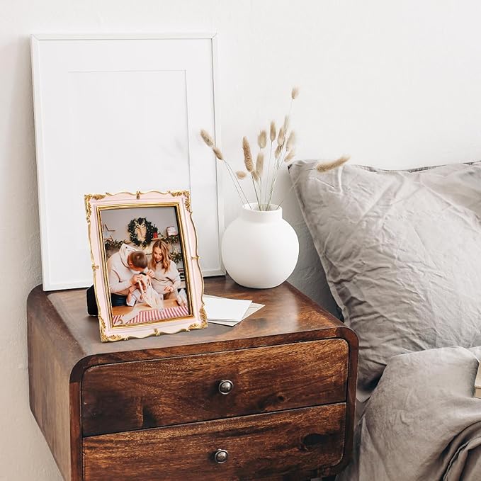 2 Pack 6x8 Inch Vintage Photo Frames, Antique Picture Frames with Golden Trim, Display Pictures Pink for Wall or Tabletop, Horizontal or Vertical
