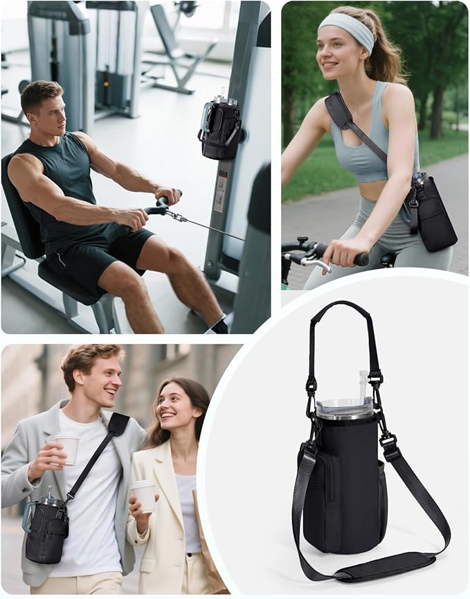 sportsnew Magnetic Gym Bag for Women Men, Water Bottle Carrier Holder with Strap & Phone Pockets for 40oz Tumbler with Handle, 4 Built-in Magnets Small Gym Bag for Sports, Workout, Fitness, Walking