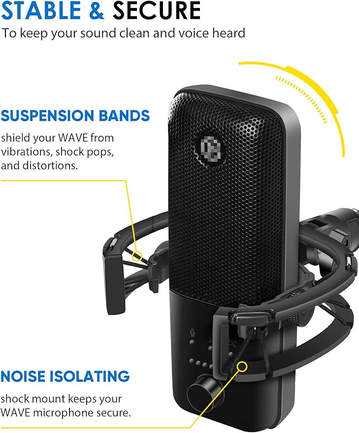 Wave Shock Mount, [Custom Built for Wave Mic] Anti-Vibration Suspension Shock Mount Holder Clip Compatible with Elgato Wave:1 and Wave:3 Microphones