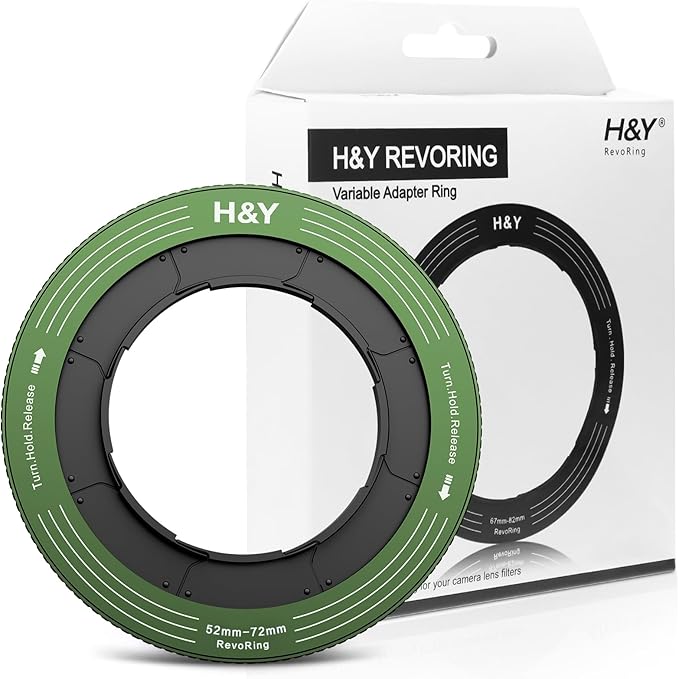 H&Y RevoRing Adjustable Step Up Ring 52-72mm to 77mm, Variable Lens Filter Adapter Ring, Universal Stepping System fits 52 55 58 62 67 72mm, Vintage Green