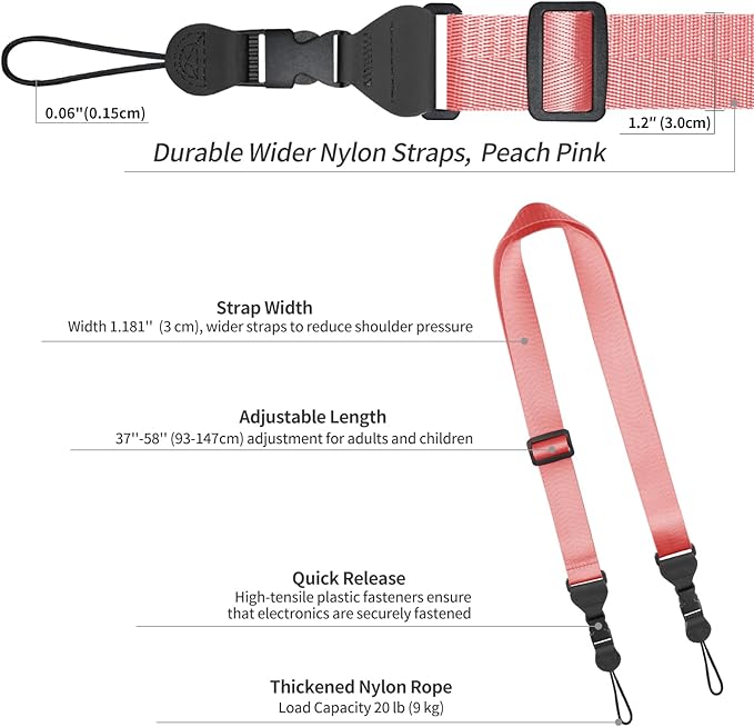 5 Pack Nylon iPad Strap, Adjustable Camera Neck Strap, Comfortable Shoulder Strap for iPad, Cellphone Tablet, Camera, Laptop, Binocular, Luggage Bag(Peach Pink Universal Neck Lanyard)
