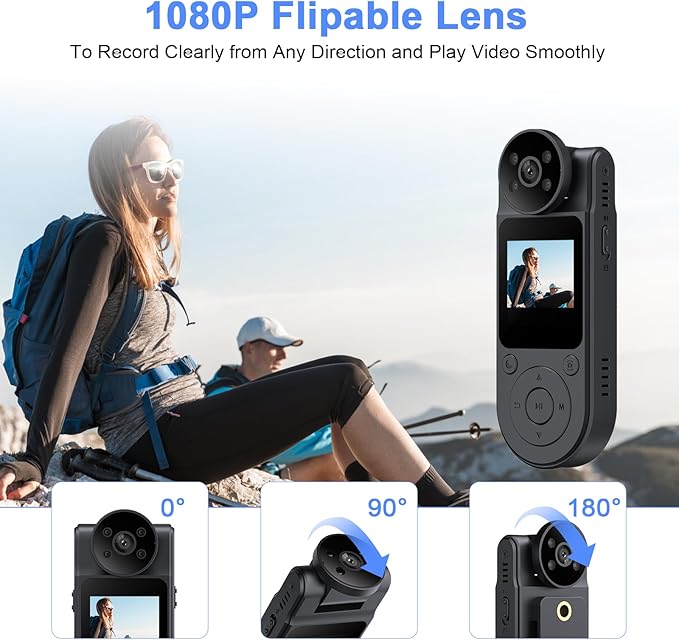 Tkiplay Mini Body Cameras with Audio and Video Recording, Portable Personal Body Cam, HD 1080P Bodycam, Small Personal POV Vlogging Body Camera, Wearable Clip on Camera for Shirt with Night Vision