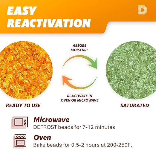 Dry & Dry [3.6 LBS] Premium Orange Indicating Silica Gel Desiccant Beads(Industry Standard 3-5 mm) - Rechargeable Silica Gel Beads(3.6 LBS)