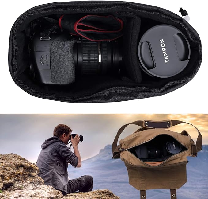 JAKAGO Shockproof Camera Insert Bag for SLR DSLR Mirrorless Camera Lens Flash Light Accessories Camera Pouch with Adjustable Dividers for Canon Nikon Sony Water Resistant Camera inner case(Black)
