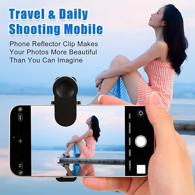 Mirror Reflection Clip, Smartphone Camera Mirror Reflection Clip Kit, Smartphone Selfie Reflector - Adjustable HD Glass Reflection Mirror, Travel Size for Creative Photography (White)