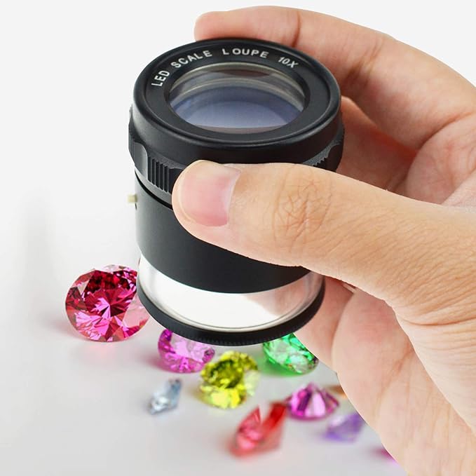 10x Magnification 8 LED Light Glass Scale Chart Jewelers Eye Loupe Magnifier 25mm Field of View