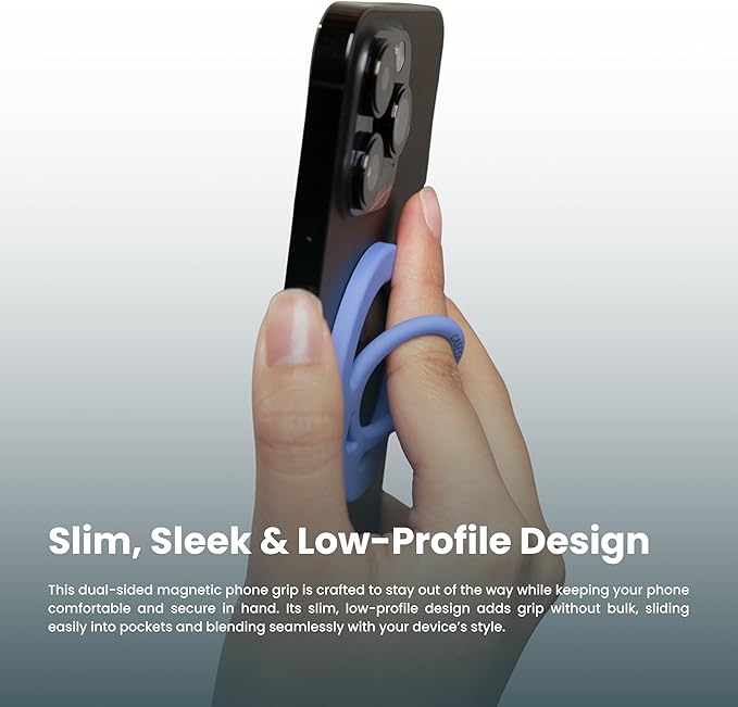 Dual-Sided Magnetic Silicone Phone Grip for iPhone Pro Max and for MagSafe-Compatible Phone Cases (Black)