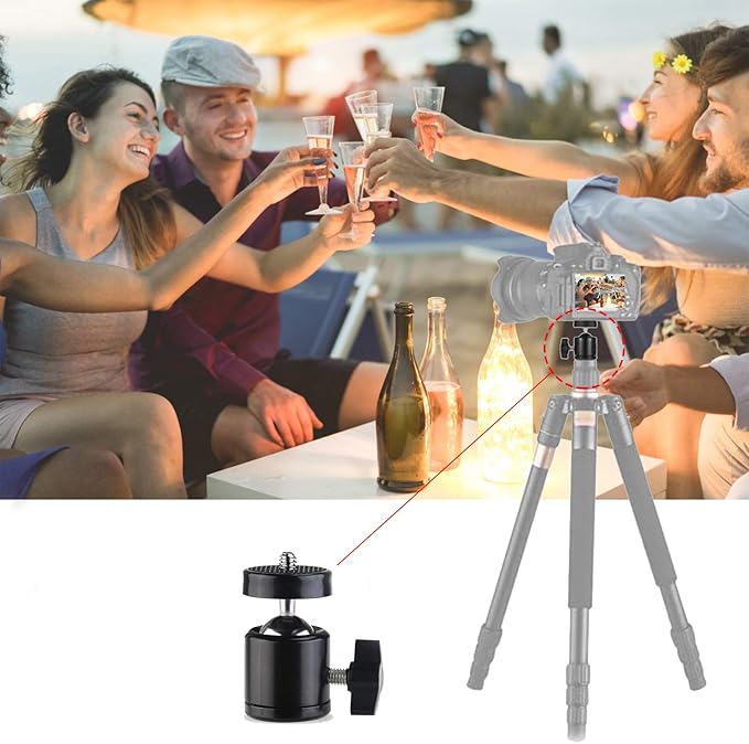 Universal 1/4" Swivel Mini Ball Head Screw Tripod Mount（2 Pack）, EszkozTA360 Degree Rotating Mount Base Adapter for DSLR Cameras HTC Vive Tripods Monopods Camcorder Light Stand…