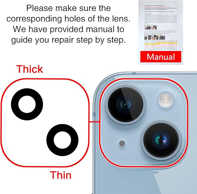 ASDAWN Back Rear Camera Lens Glass Replacement for iPhone 14 6.1 inch and 14 Plus 6.7 inch with Pre-Installed Adhesive, Back Lens Glass with Installation Manual + Repair Tool Set