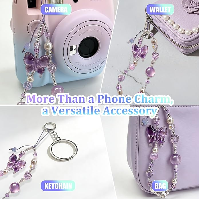 Beaded Camera Wrist Strap, Phone Wristlet Charm Lanyard, Cute Digital Camera Charm Lanyard,Strap Beaded Camera Chain for Phone Bag Keychain Accessories
