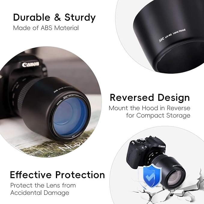 Reversible ET-60 Lens Hood Shade Protector for Canon EF 75-300mm f/4-5.6 III USM & EF-S 55-250mm f/4-5.6 is II & RF 75-300mm F/4-5.6 On 5D Mark IV III 7D 6D Mark II 90D 80D Rebel T8i T7i T7
