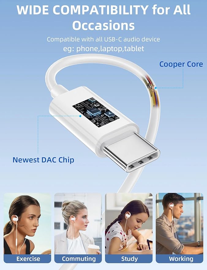 Open Ear USB C Headphones Wired Earbuds with Over Ear Hook for Samsung Galaxy S26 S25 Ultra S24 S23FE A17 A16,Type C Corded Headset with Mic Volume Control Earphone for iPhone 17 Pro Max 16 15
