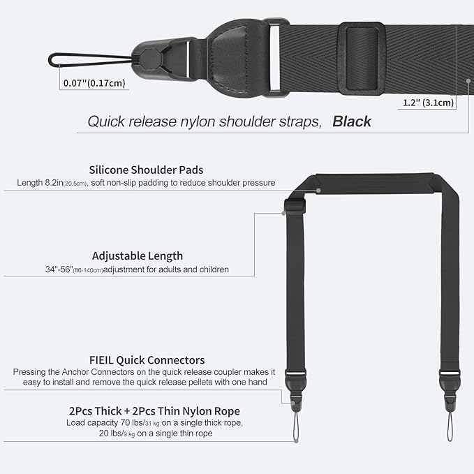 Adjustable IPad Strap, Silicone Padded Shoulder Strap, Universal Binoculars Straps, with Quick Release Buckle, Comfort Neck Strap for iPads, Cameras, Tablet Case, Binoculars (Black)