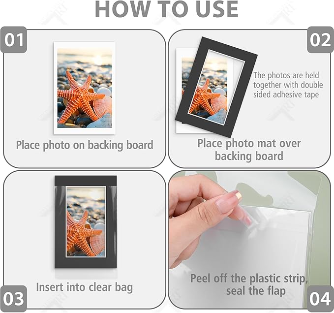 Golden State Art, Acid Free, Pack of 5, 4x6 Black Picture Mats Mattes with White Core Bevel Cut for 3x5 Photo + Backing + Bags