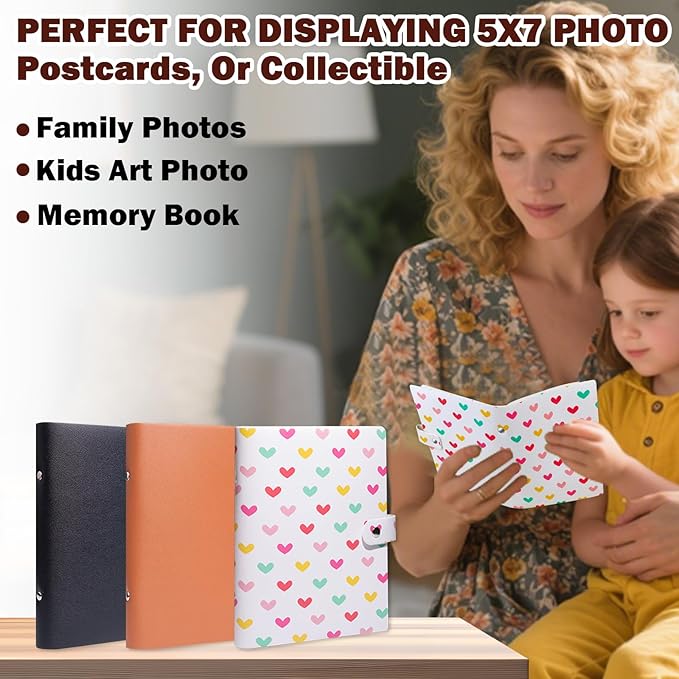 2 Pack Small Photo Album 5x7 Holds 52 Pictures Leather Cover 5 x 7 Album Mini Picture Book Acid Free Inner Pages Portable Albums Book for Wedding Family Boys Girls Art Work(White)