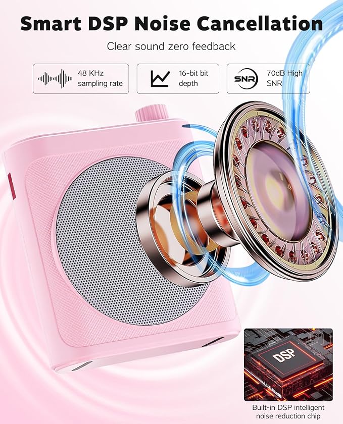 Tearstone Voice Amplifier for Teachers with Wireless Magnetic Lavalier Microphone, Bluetooth Portable Rechargeable Speaker, 2 Mics for Classroom, Meetings, Speeches, Outdoor (Pink)
